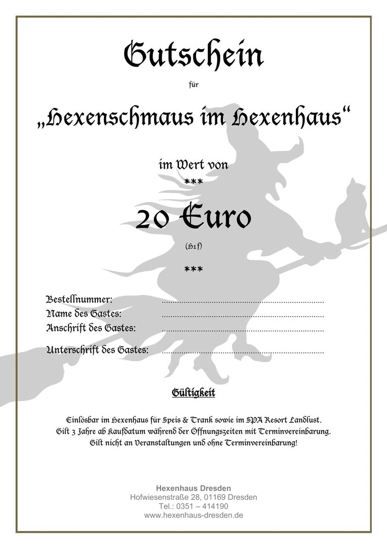 "Hexenschmaus im Hexenhaus" Wertgutschein 20,00€